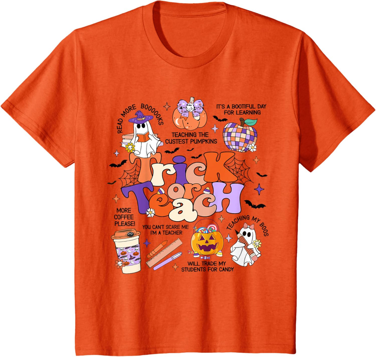 Retro Trick Or Teach Halloween Teacher Ghost Spooky Teacher T-Shirt