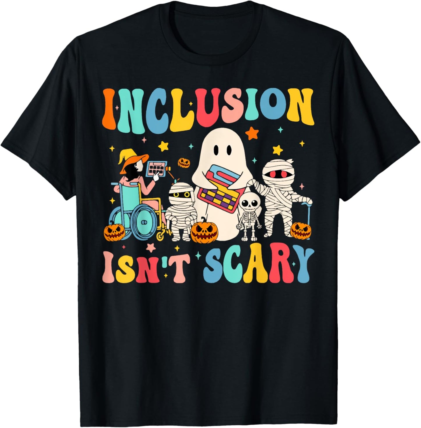 Inclusion Isn't Scary Teacher Skeleton Ghost Cute Halloween T-Shirt