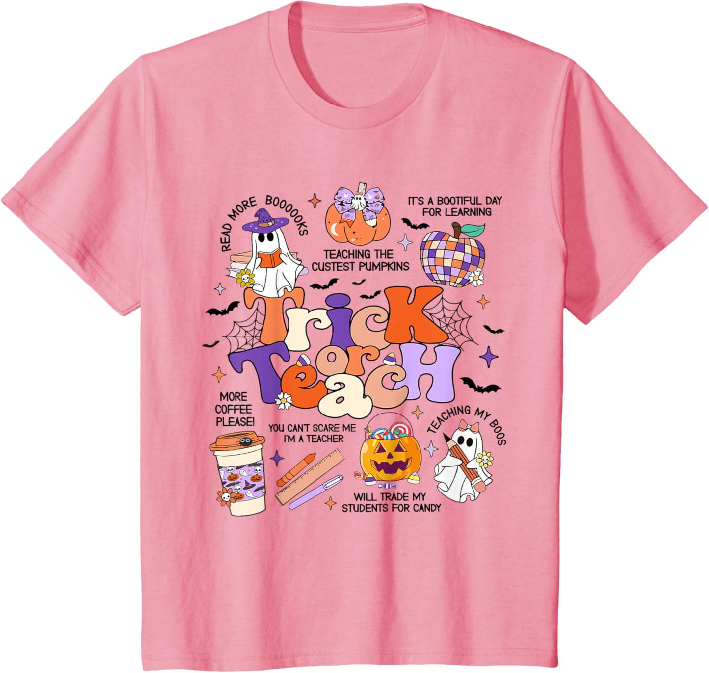 Retro Trick Or Teach Halloween Teacher Ghost Spooky Teacher T-Shirt