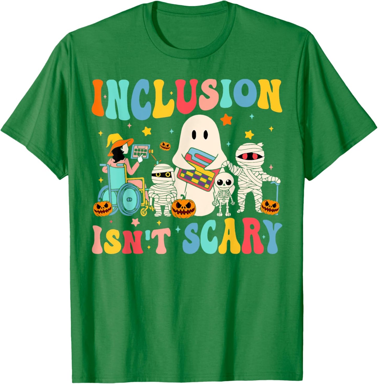 Inclusion Isn't Scary Teacher Skeleton Ghost Cute Halloween T-Shirt