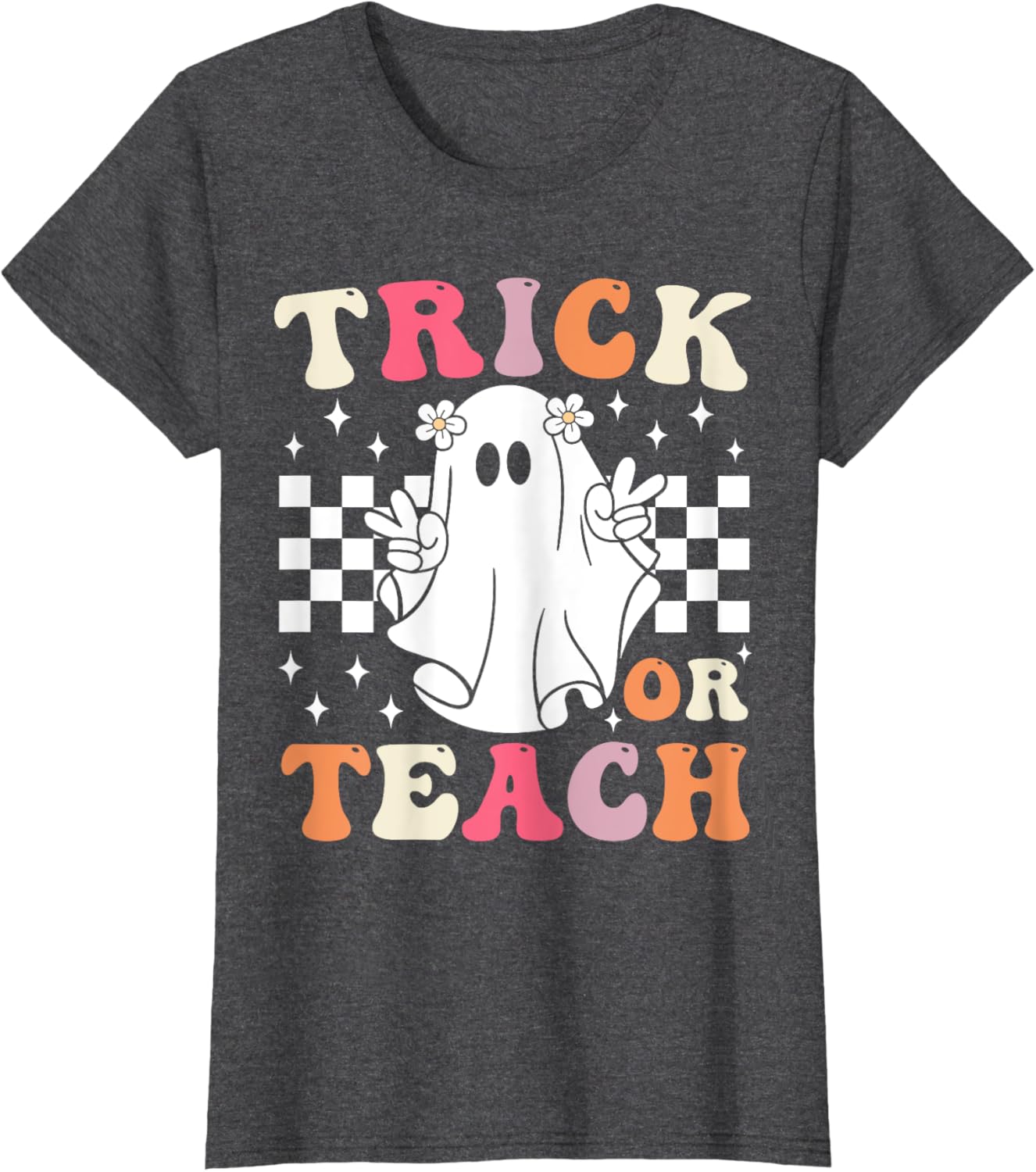 Groovy Trick or Teach Retro Spooky Ghost Halloween Teacher T-Shirt