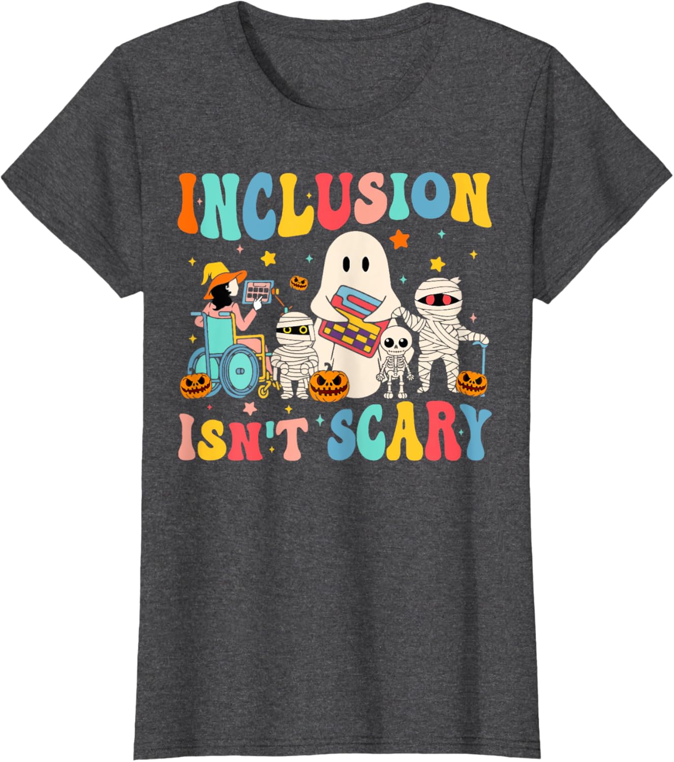 Inclusion Isn't Scary Teacher Skeleton Ghost Cute Halloween T-Shirt