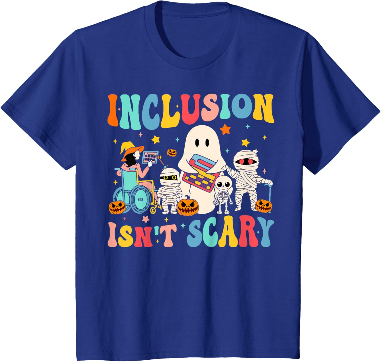 Inclusion Isn't Scary Teacher Skeleton Ghost Cute Halloween T-Shirt