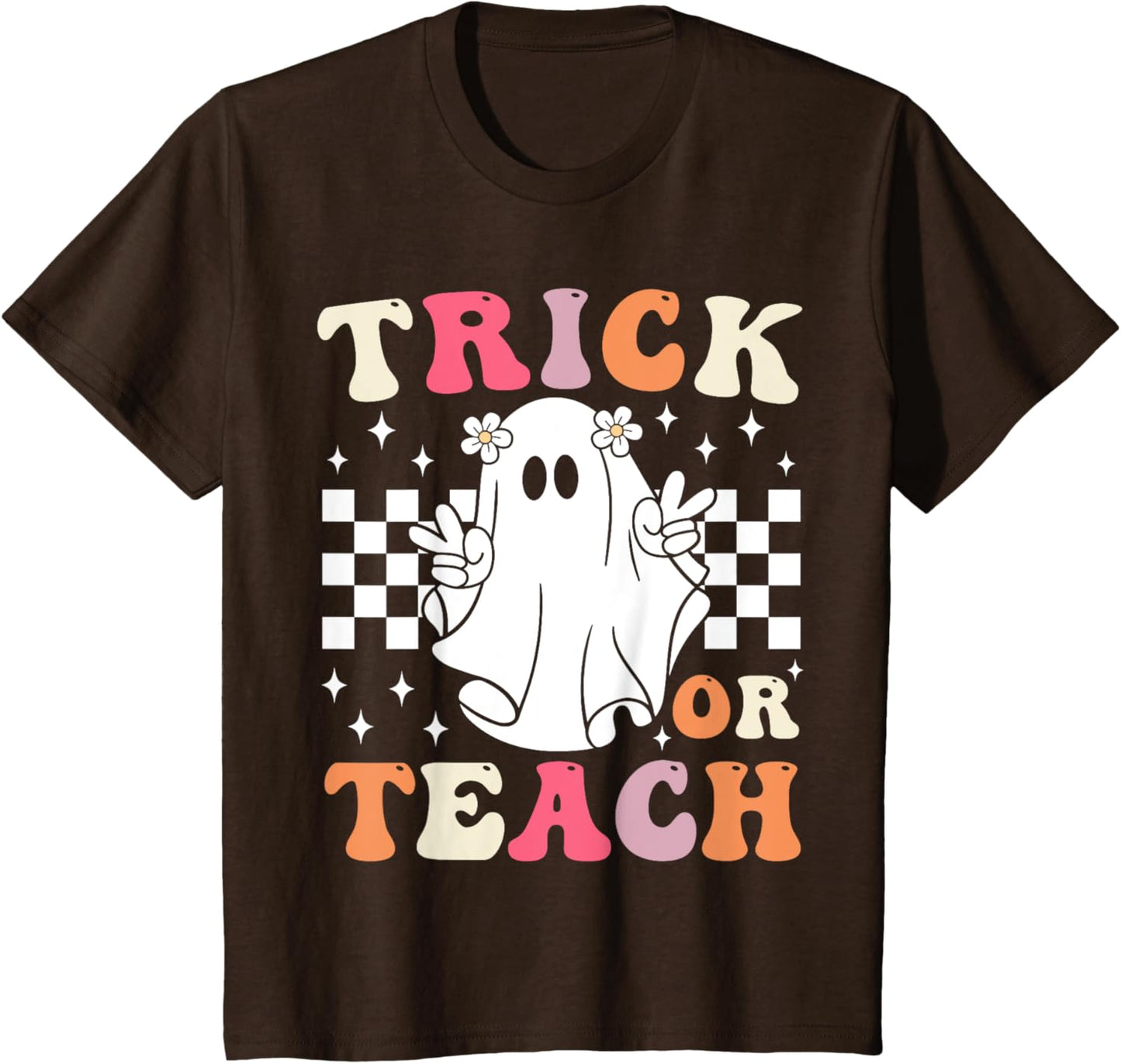 Groovy Trick or Teach Retro Spooky Ghost Halloween Teacher T-Shirt