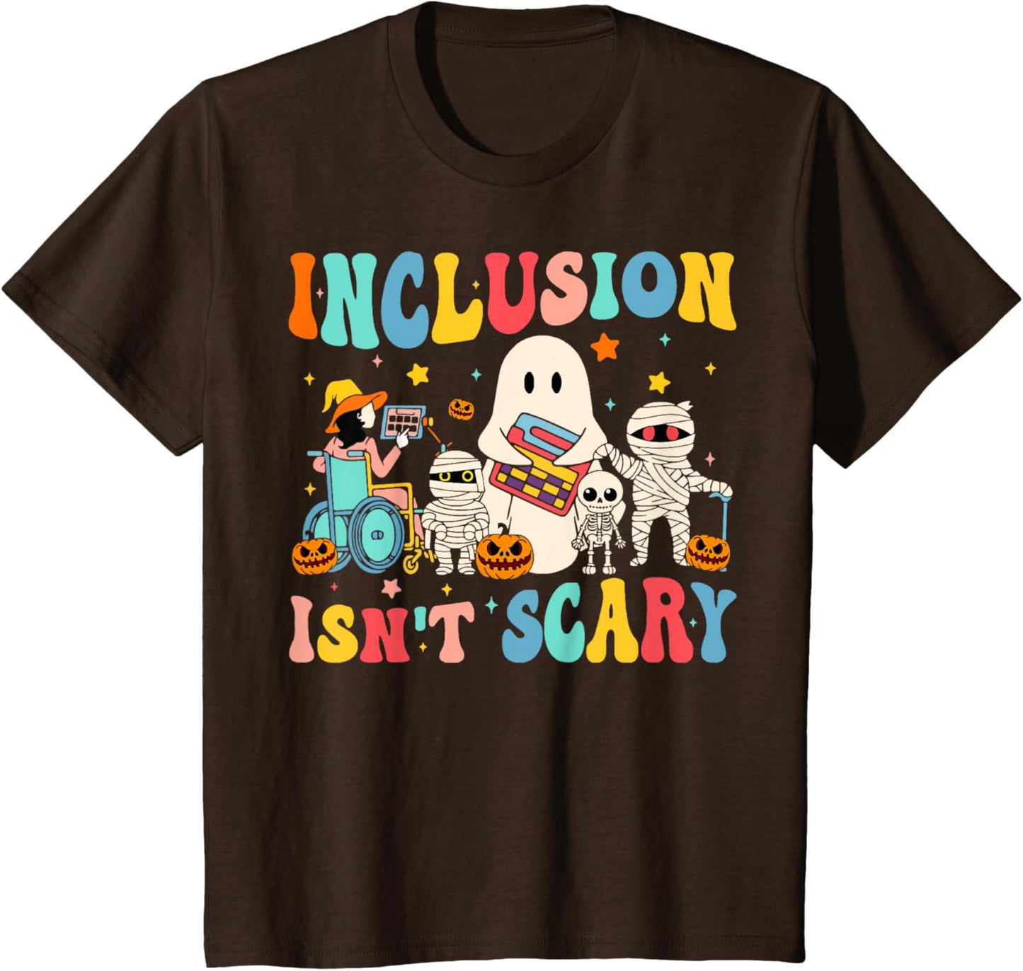 Inclusion Isn't Scary Teacher Skeleton Ghost Cute Halloween T-Shirt