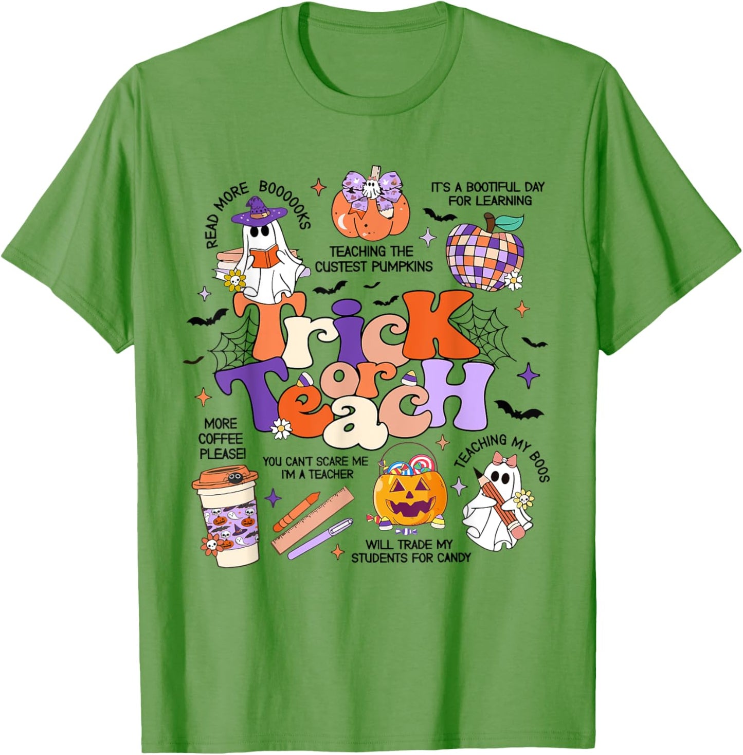 Retro Trick Or Teach Halloween Teacher Ghost Spooky Teacher T-Shirt