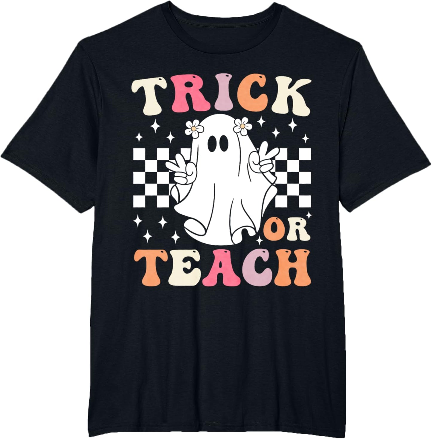 Groovy Trick or Teach Retro Spooky Ghost Halloween Teacher T-Shirt