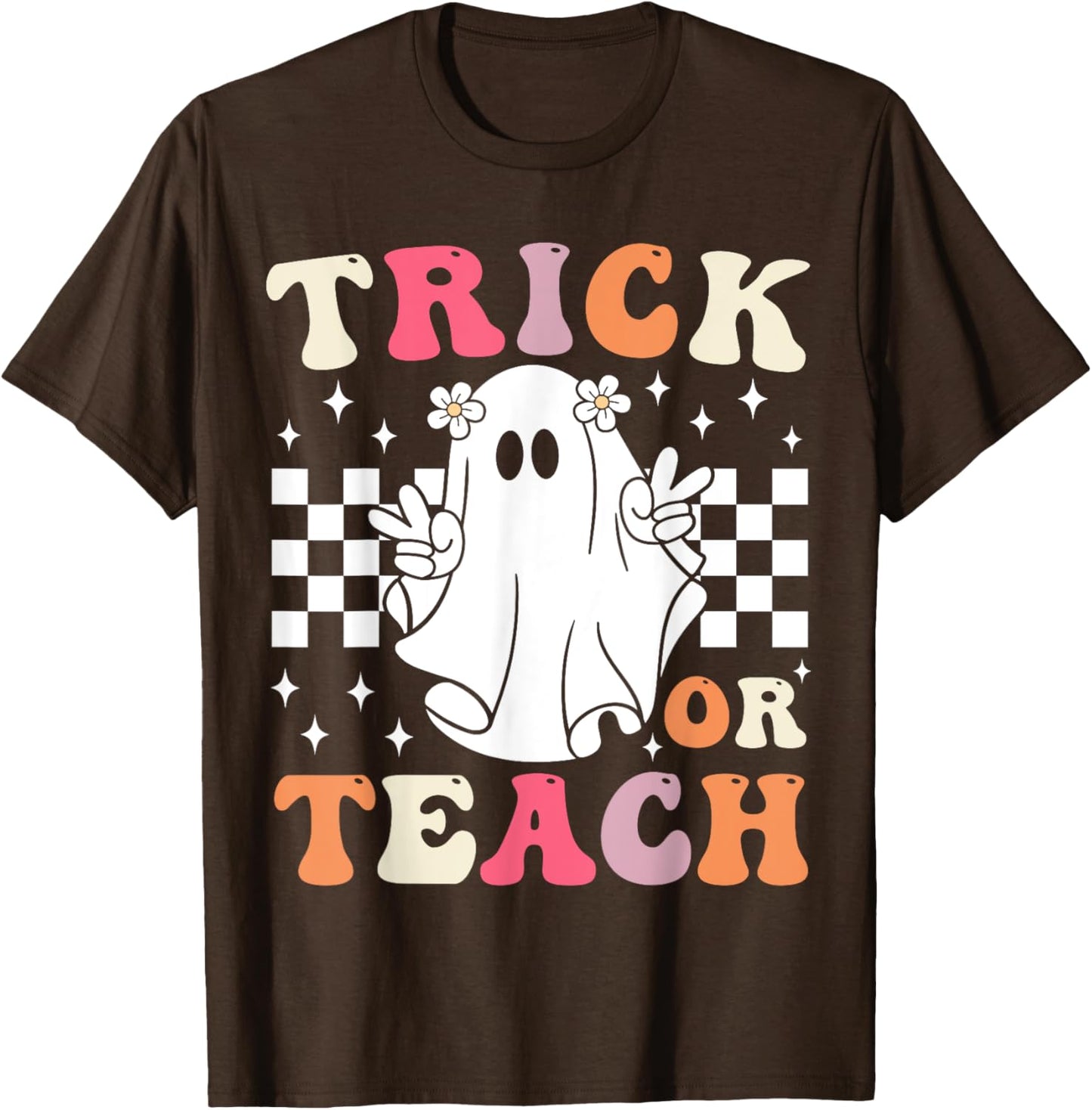 Groovy Trick or Teach Retro Spooky Ghost Halloween Teacher T-Shirt