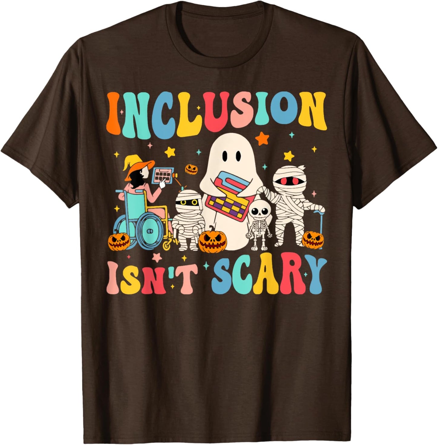 Inclusion Isn't Scary Teacher Skeleton Ghost Cute Halloween T-Shirt