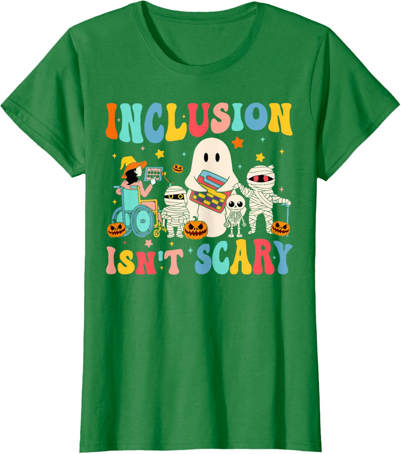 Inclusion Isn't Scary Teacher Skeleton Ghost Cute Halloween T-Shirt
