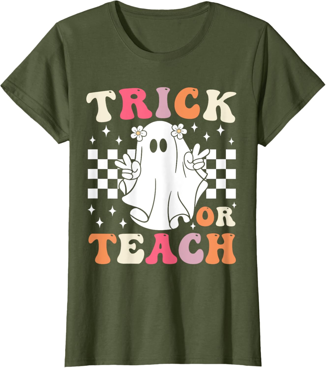 Groovy Trick or Teach Retro Spooky Ghost Halloween Teacher T-Shirt