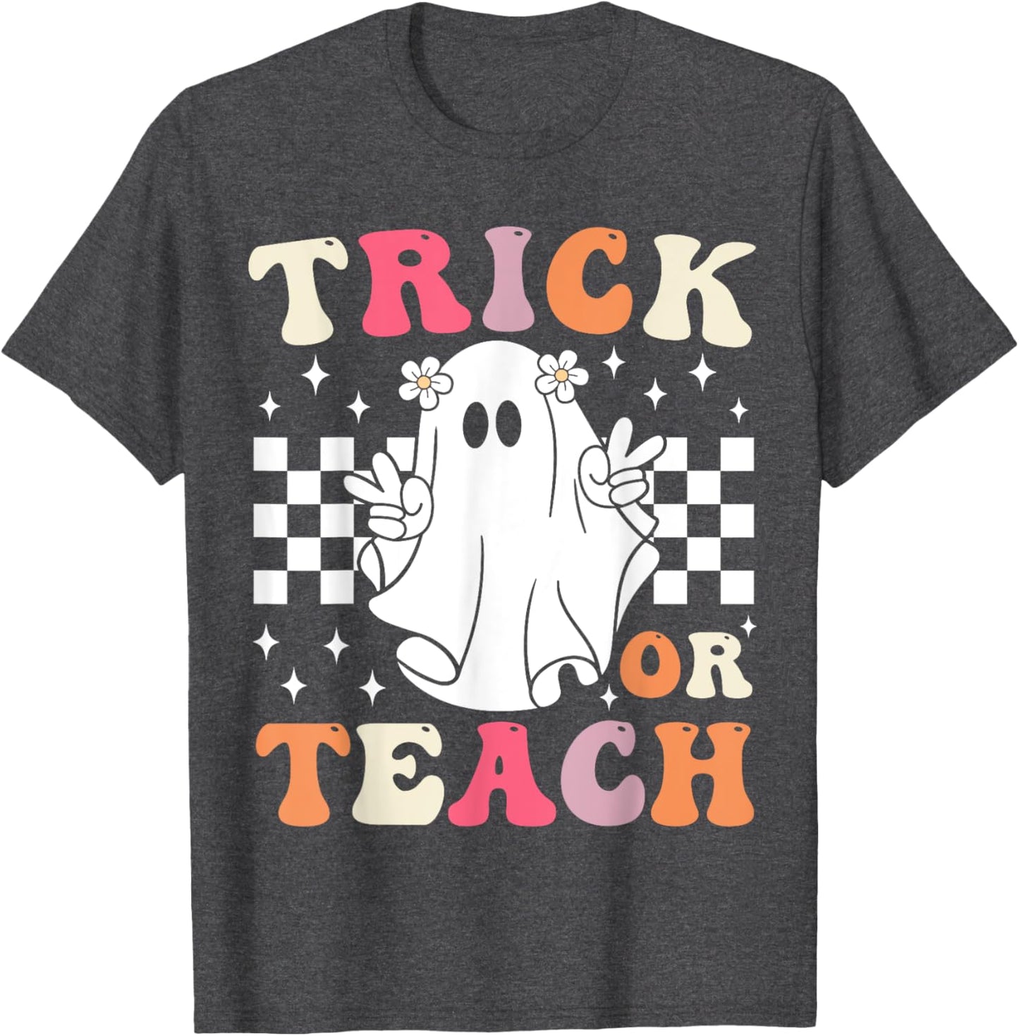 Groovy Trick or Teach Retro Spooky Ghost Halloween Teacher T-Shirt