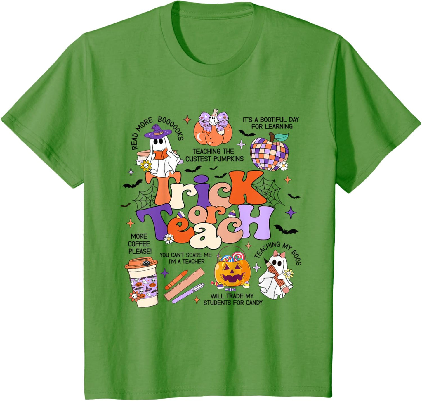 Retro Trick Or Teach Halloween Teacher Ghost Spooky Teacher T-Shirt