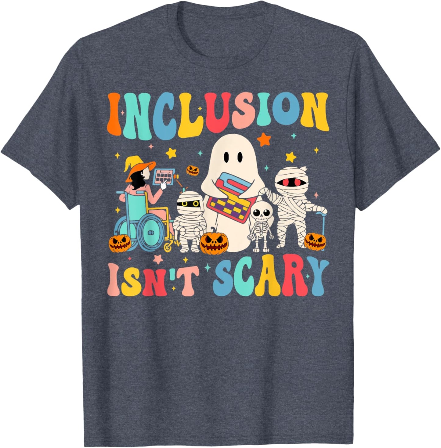 Inclusion Isn't Scary Teacher Skeleton Ghost Cute Halloween T-Shirt
