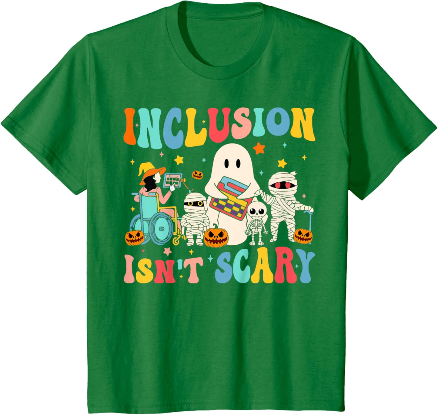 Inclusion Isn't Scary Teacher Skeleton Ghost Cute Halloween T-Shirt