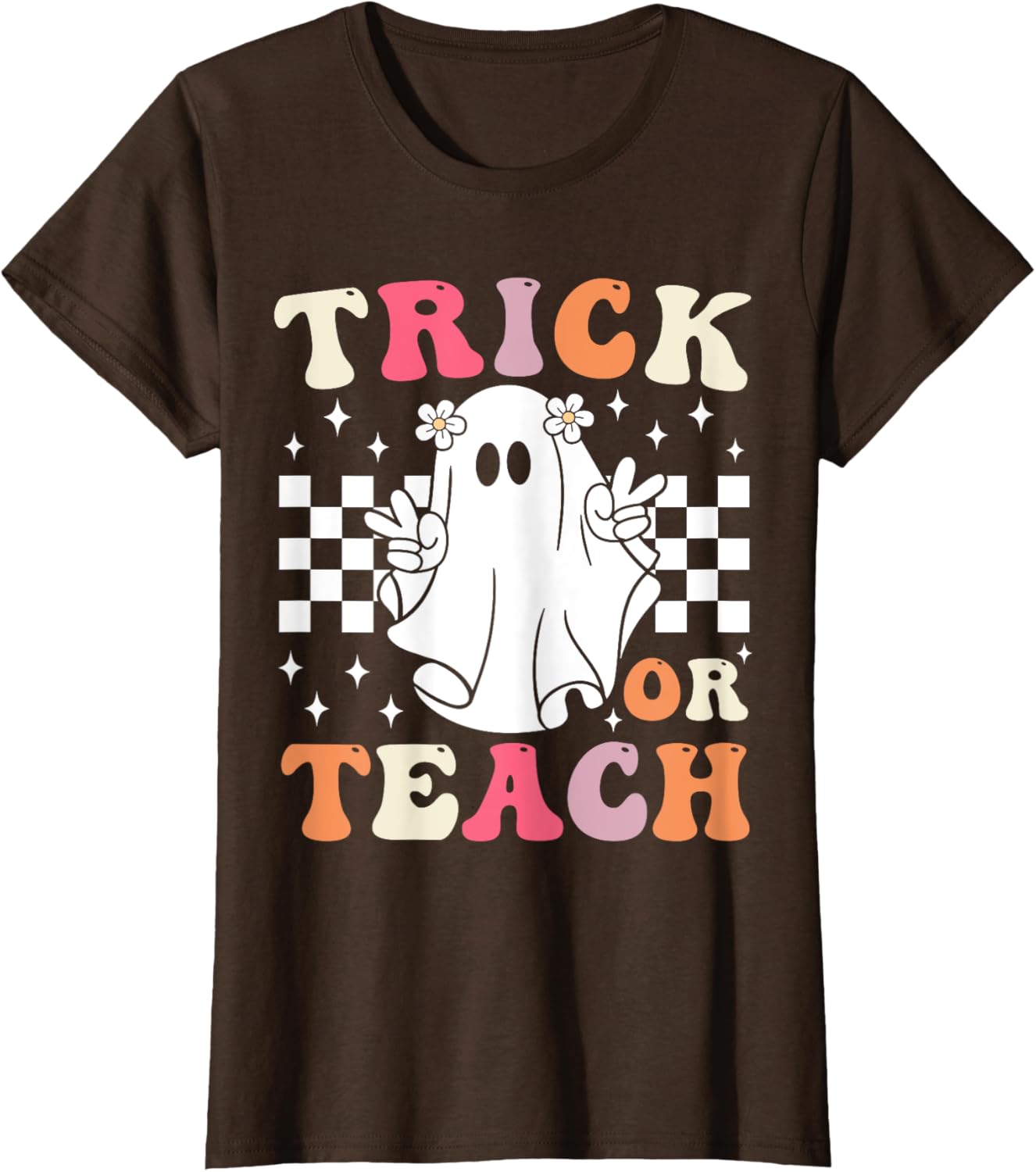 Groovy Trick or Teach Retro Spooky Ghost Halloween Teacher T-Shirt