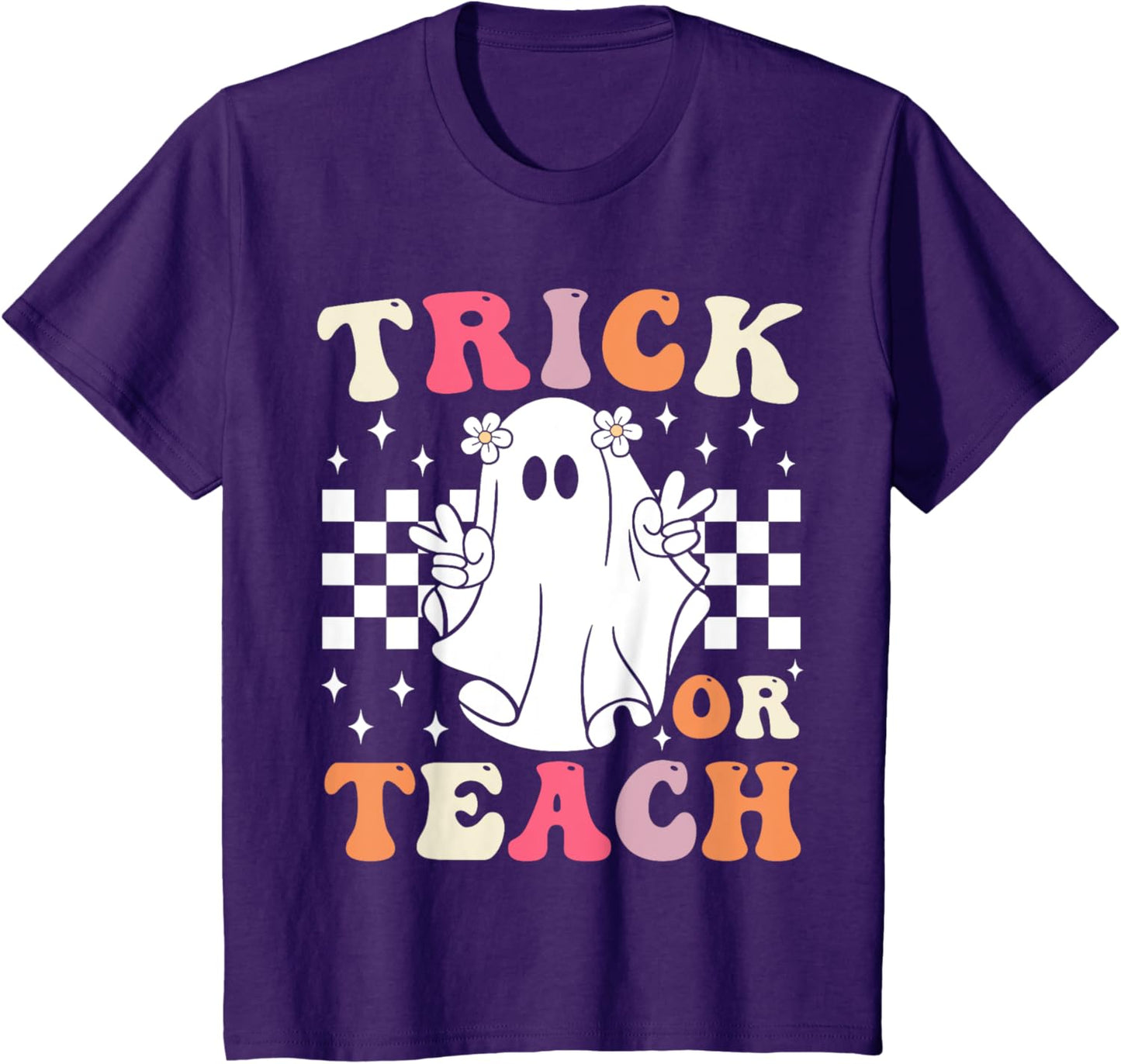 Groovy Trick or Teach Retro Spooky Ghost Halloween Teacher T-Shirt