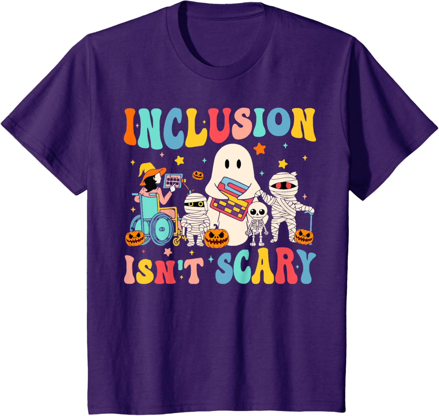 Inclusion Isn't Scary Teacher Skeleton Ghost Cute Halloween T-Shirt