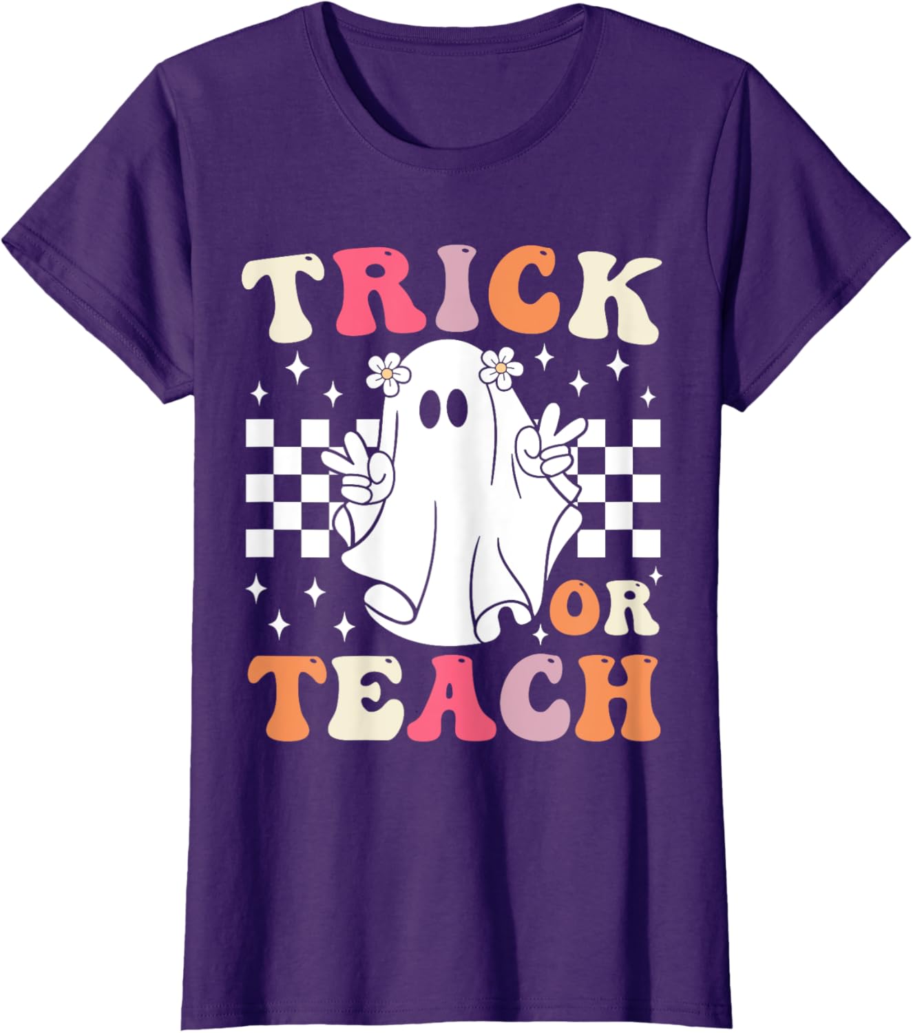 Groovy Trick or Teach Retro Spooky Ghost Halloween Teacher T-Shirt