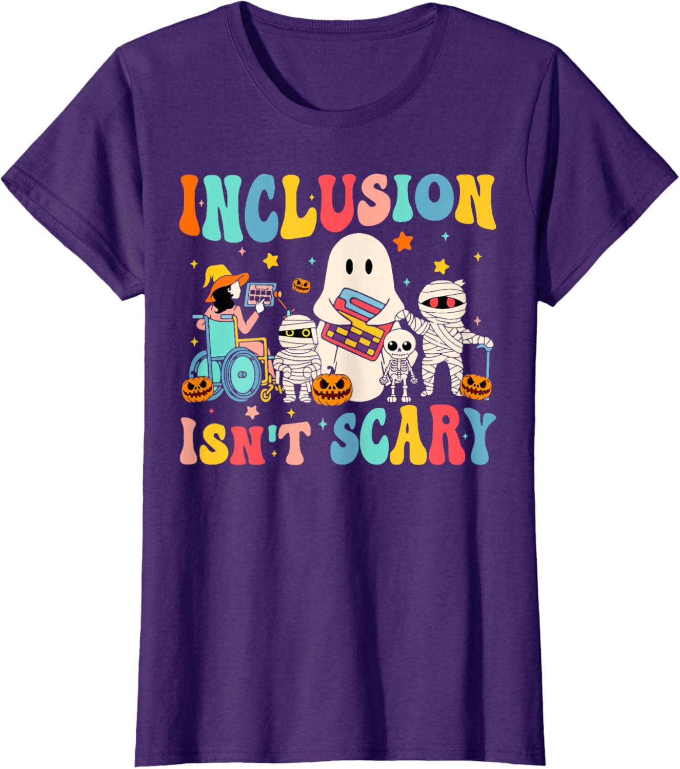 Inclusion Isn't Scary Teacher Skeleton Ghost Cute Halloween T-Shirt