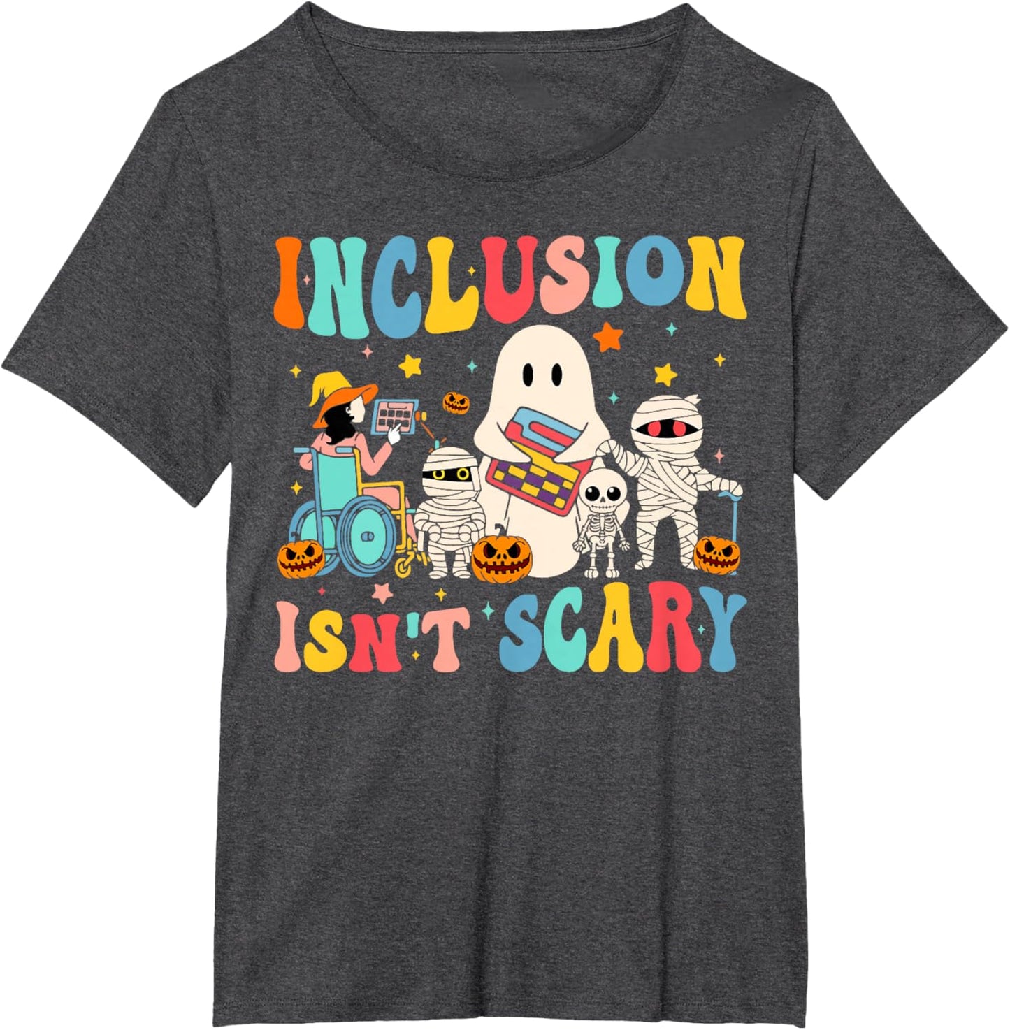Inclusion Isn't Scary Teacher Skeleton Ghost Cute Halloween T-Shirt