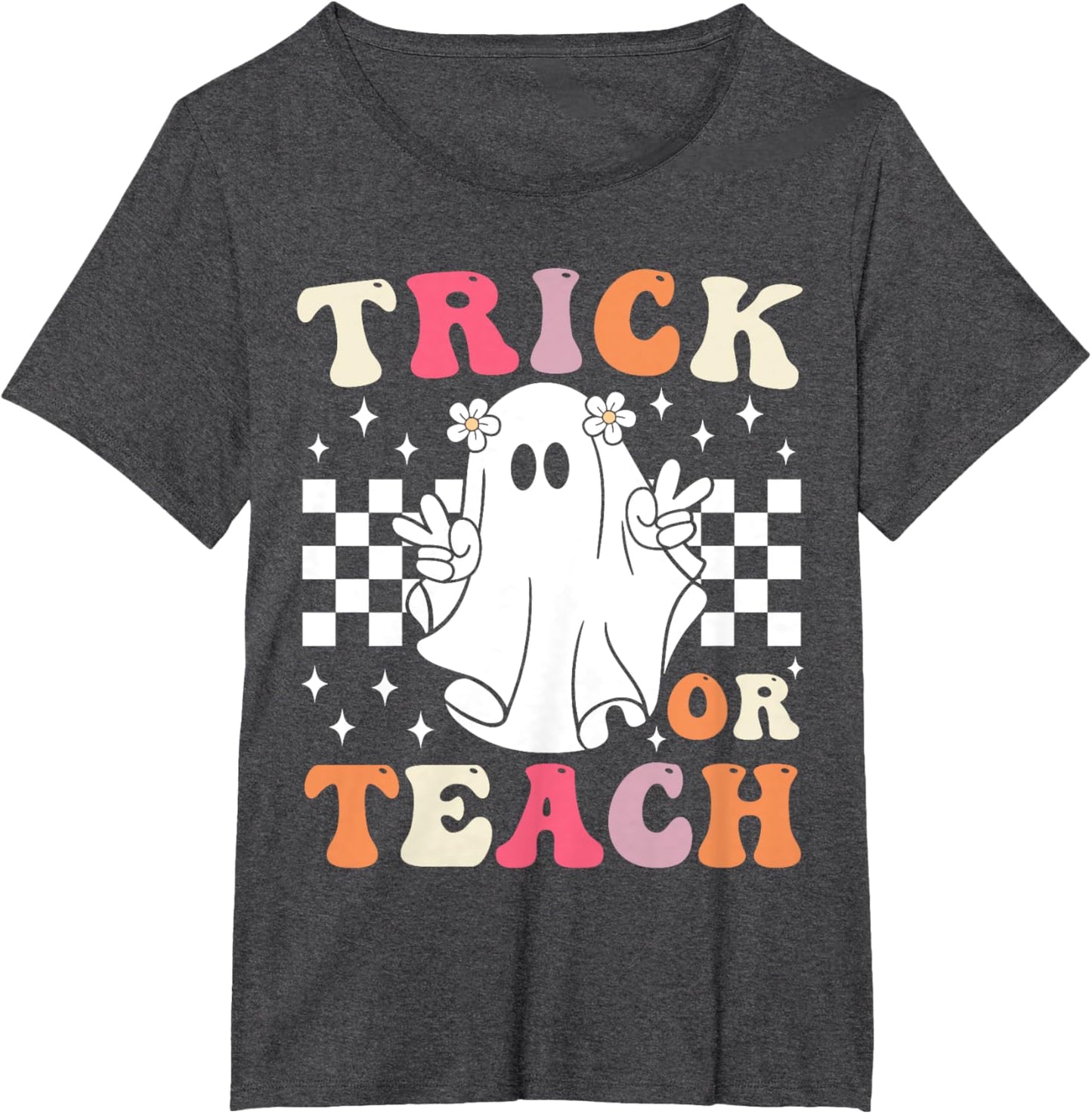 Groovy Trick or Teach Retro Spooky Ghost Halloween Teacher T-Shirt