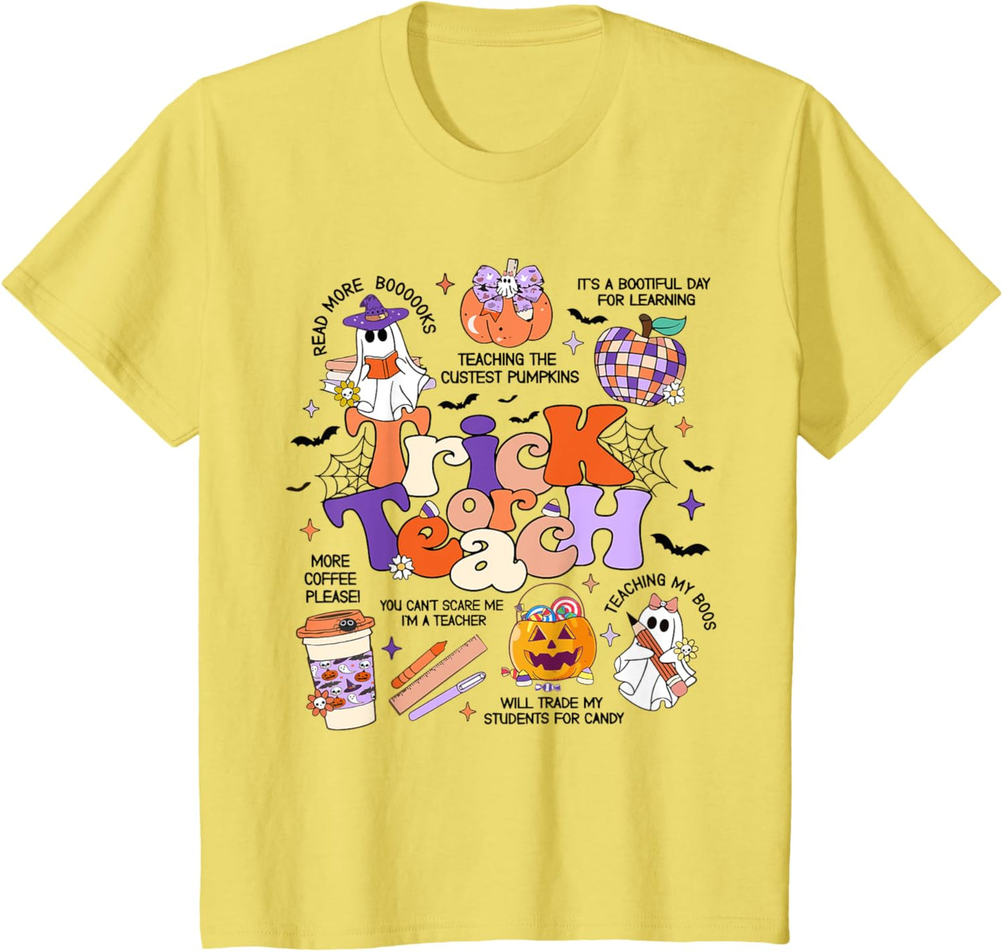 Retro Trick Or Teach Halloween Teacher Ghost Spooky Teacher T-Shirt