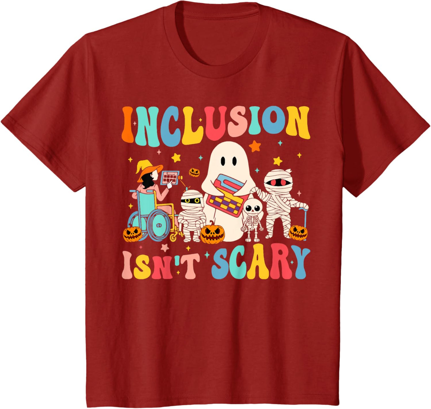 Inclusion Isn't Scary Teacher Skeleton Ghost Cute Halloween T-Shirt