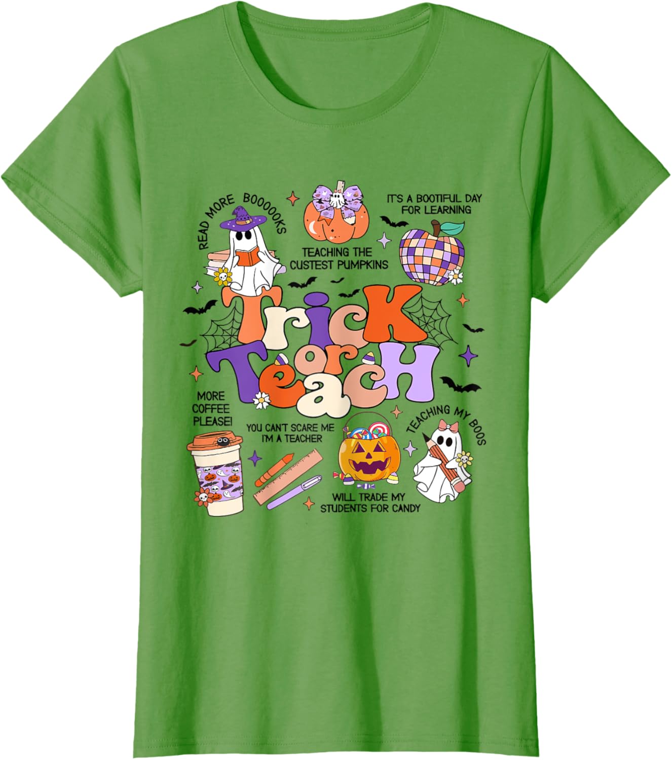 Retro Trick Or Teach Halloween Teacher Ghost Spooky Teacher T-Shirt
