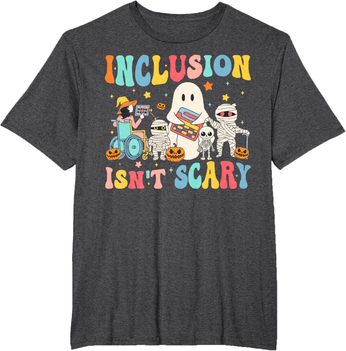 Inclusion Isn't Scary Teacher Skeleton Ghost Cute Halloween T-Shirt