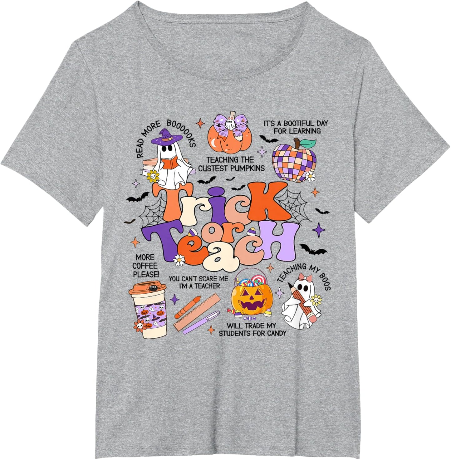 Retro Trick Or Teach Halloween Teacher Ghost Spooky Teacher T-Shirt
