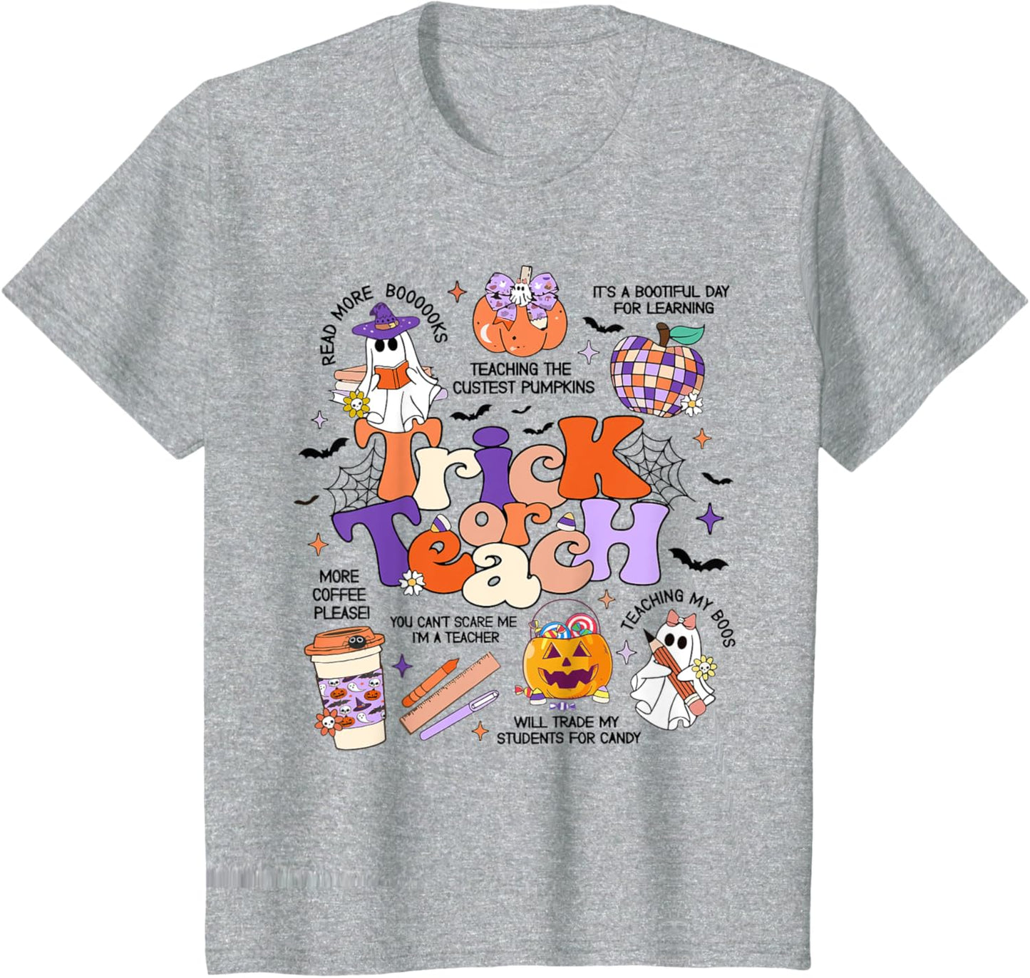 Retro Trick Or Teach Halloween Teacher Ghost Spooky Teacher T-Shirt