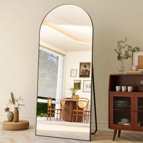 HARRITPURE 64"x21" Arched Full Length Mirror Free Standing Leaning Mirror Hanging Mounted Mirror Aluminum Frame Modern Simple Home Decor for Living Room Bedroom Cloakroom, Gold