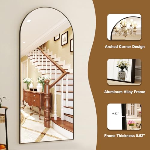 HARRITPURE 64"x21" Arched Full Length Mirror Free Standing Leaning Mirror Hanging Mounted Mirror Aluminum Frame Modern Simple Home Decor for Living Room Bedroom Cloakroom, Gold