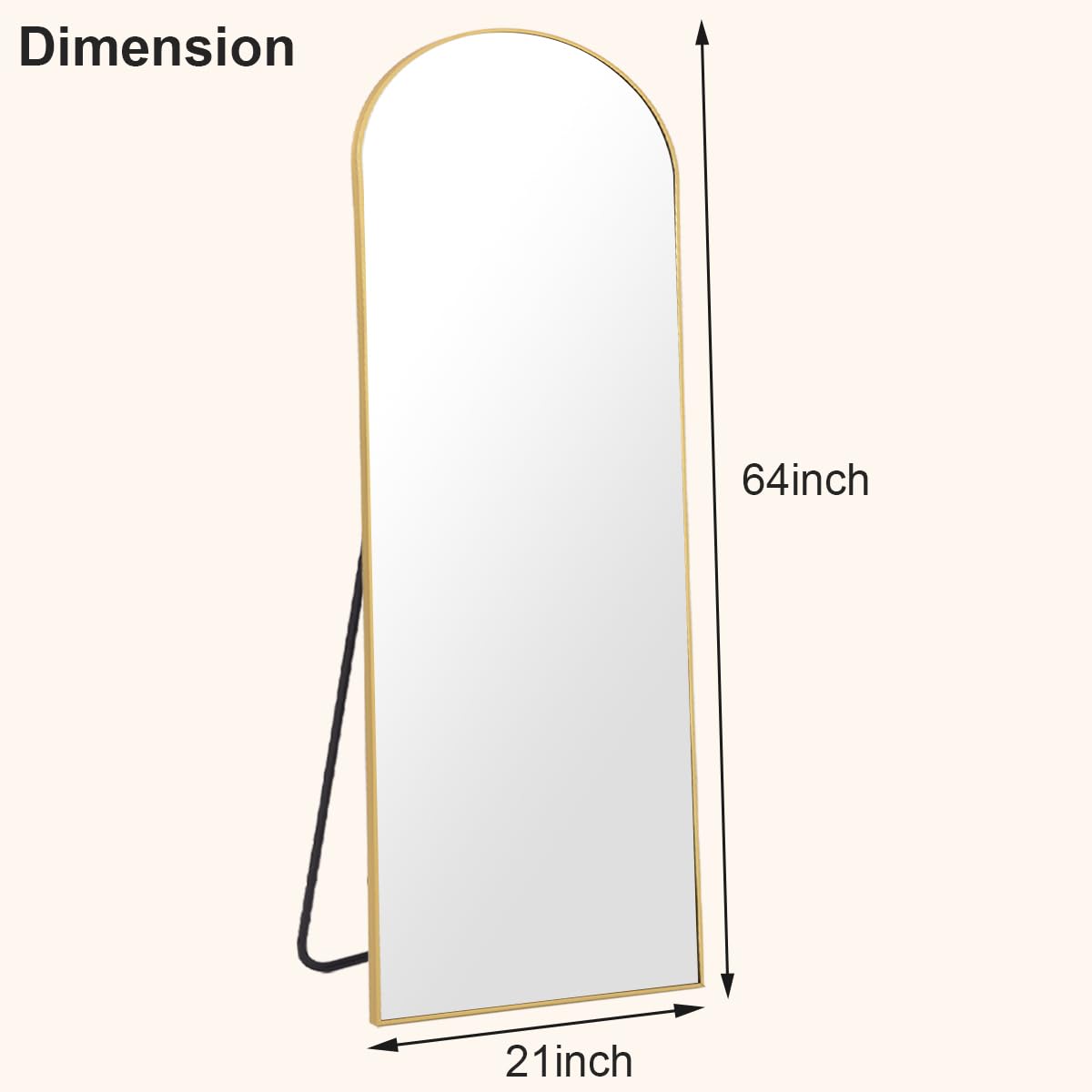 HARRITPURE 64"x21" Arched Full Length Mirror Free Standing Leaning Mirror Hanging Mounted Mirror Aluminum Frame Modern Simple Home Decor for Living Room Bedroom Cloakroom, Gold