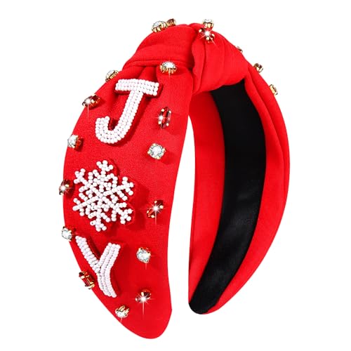 NVENF Jeweled Plaid Headband with Embellished Crystals and Pearls - Knotted Wide Top Knot Hair Accessory for Women, Holiday Outfits & Gifts