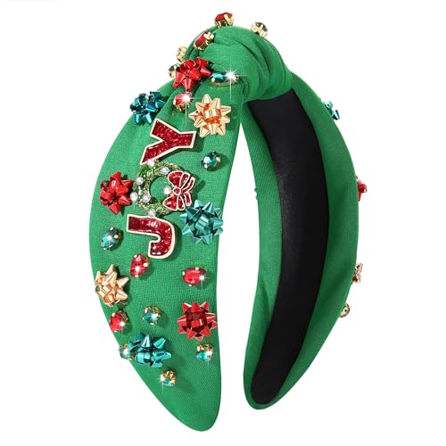 NVENF Jeweled Plaid Headband with Embellished Crystals and Pearls - Knotted Wide Top Knot Hair Accessory for Women, Holiday Outfits & Gifts