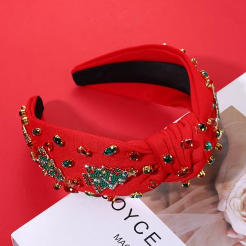 NVENF Jeweled Plaid Headband with Embellished Crystals and Pearls - Knotted Wide Top Knot Hair Accessory for Women, Holiday Outfits & Gifts