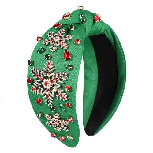 NVENF Jeweled Plaid Headband with Embellished Crystals and Pearls - Knotted Wide Top Knot Hair Accessory for Women, Holiday Outfits & Gifts