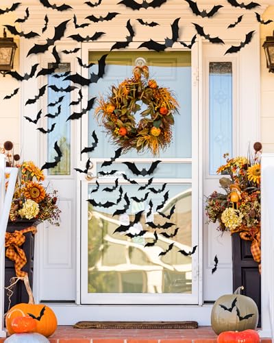120 Pcs Halloween Decorations 3D Bats Decor, 4 Sizes Scary Halloween Decor Indoor Bat Stickers Halloween Decorations for Bedroom Bathroom Door Wall Decor Halloween Party Decorations