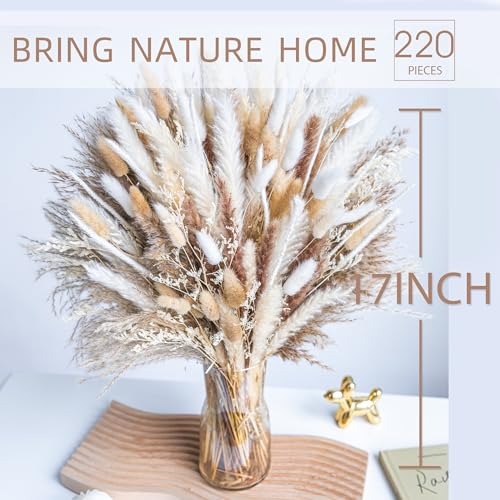 96PCS Natural Dried Pampas Grass Boho Home Decor Bouquet Phragmites Dried Flowers Bouquet for Wedding Floral Arrangements Home Decorations (96PCS)