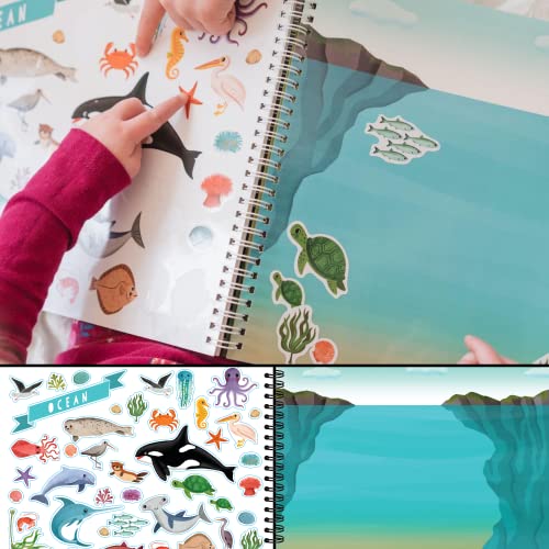 Cupkin Animal Sticker Book Activity for Kids, Toddler Airplane Travel Essentials, 500+ Habitat Stickers for Kids + 12 Scenes + 12 Coloring Book Pages, Animal Lover Kids Gift, Kids Crafts for Ages 2-8