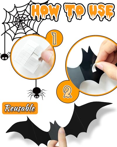 120 Pcs Halloween Decorations 3D Bats Decor, 4 Sizes Scary Halloween Decor Indoor Bat Stickers Halloween Decorations for Bedroom Bathroom Door Wall Decor Halloween Party Decorations