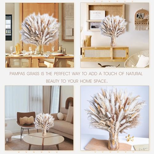 96PCS Natural Dried Pampas Grass Boho Home Decor Bouquet Phragmites Dried Flowers Bouquet for Wedding Floral Arrangements Home Decorations (96PCS)