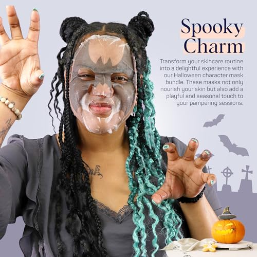 SpaLife Facial Mask Sheet Bundle - Pumpkin, Ghost, Bat - Halloween Character Mask Bundle - Face Masks for Skin Care - Moisturizing Sheet Face Masks - Skincare Pack for Women - Spa Beauty Masks