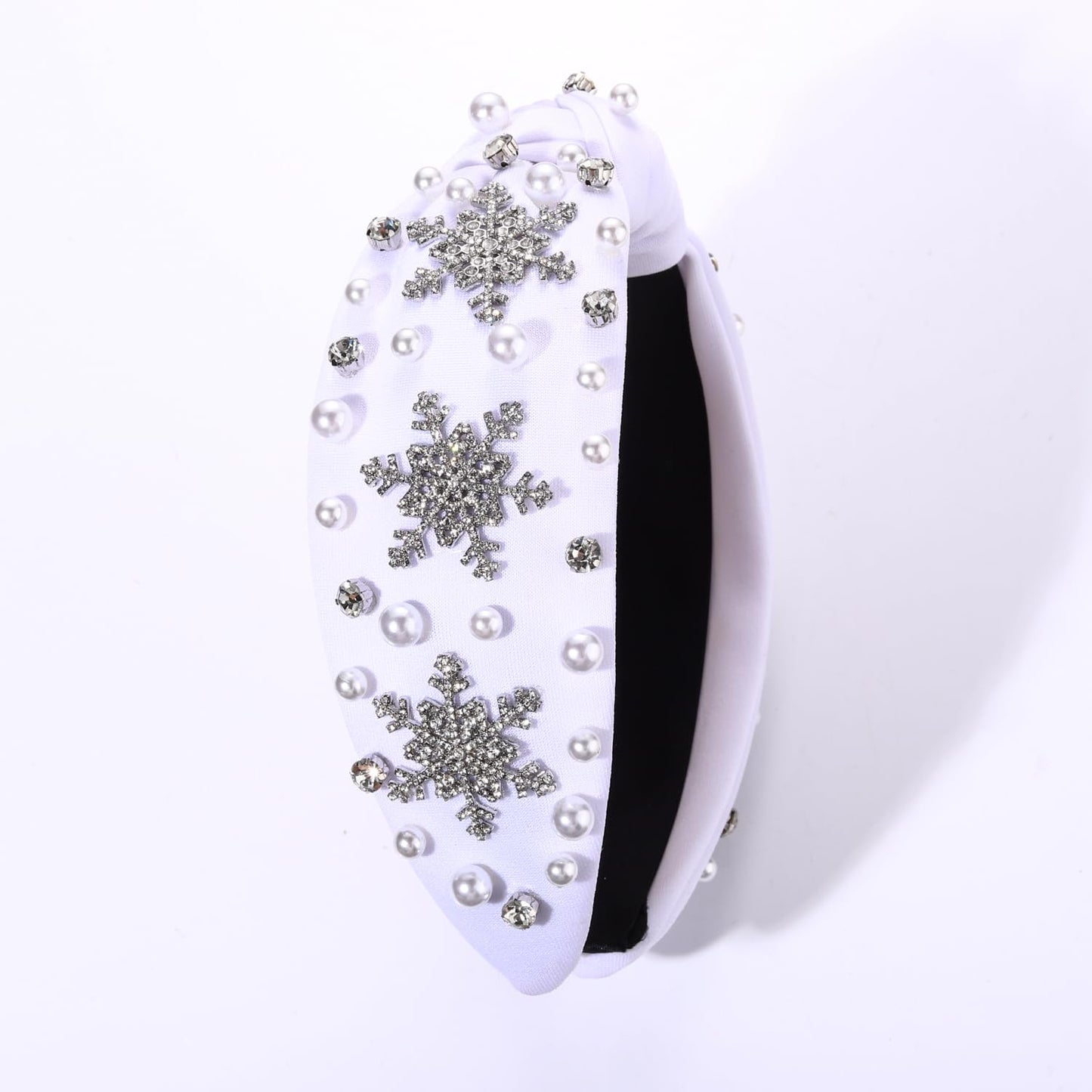 NVENF Jeweled Plaid Headband with Embellished Crystals and Pearls - Knotted Wide Top Knot Hair Accessory for Women, Holiday Outfits & Gifts