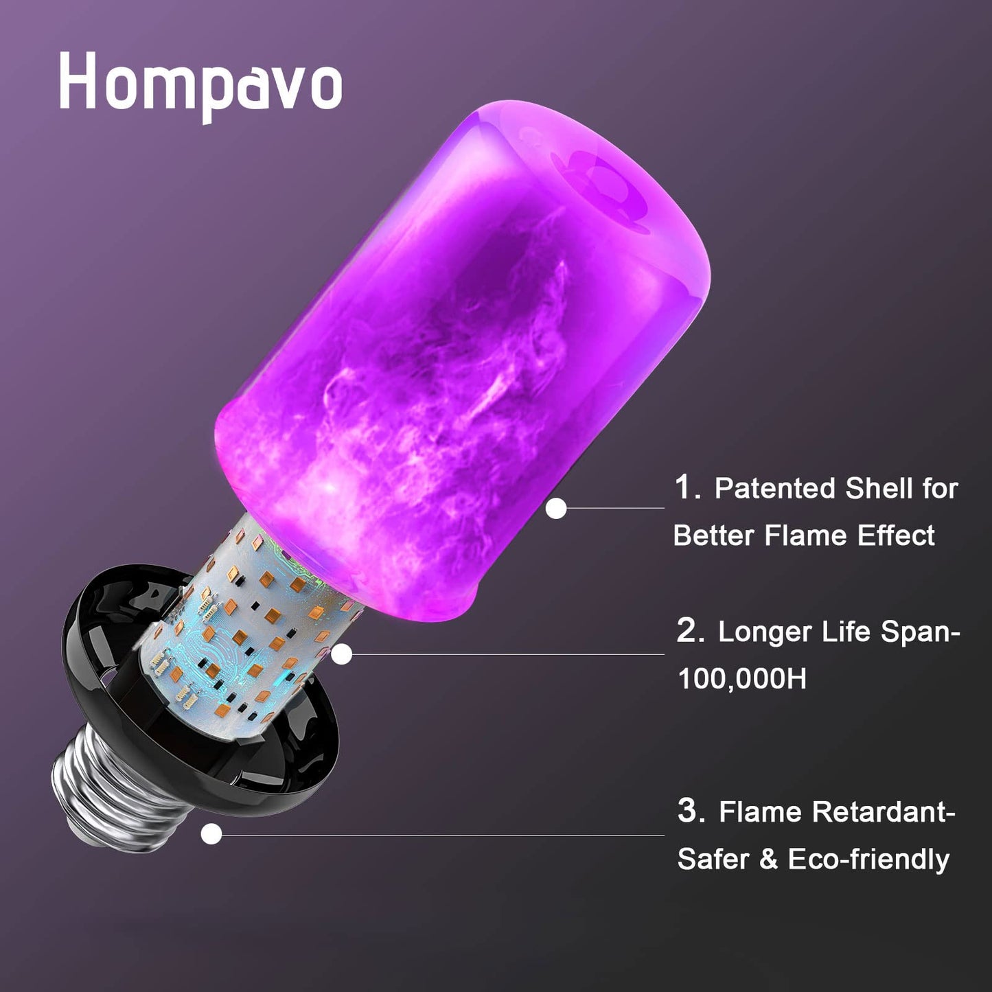 Hompavo 【Upgraded】 LED Flame Light Bulbs, 4 Modes Flickering Light Bulbs with Upside Down Effect, E26/E27 Flame Bulb for Halloween Christmas Party Patio Porch Home Indoor & Outdoor Decorations - 2