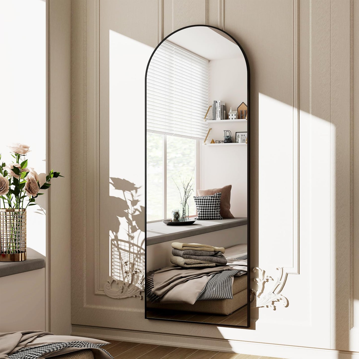 HARRITPURE 64"x21" Arched Full Length Mirror Free Standing Leaning Mirror Hanging Mounted Mirror Aluminum Frame Modern Simple Home Decor for Living Room Bedroom Cloakroom, Gold