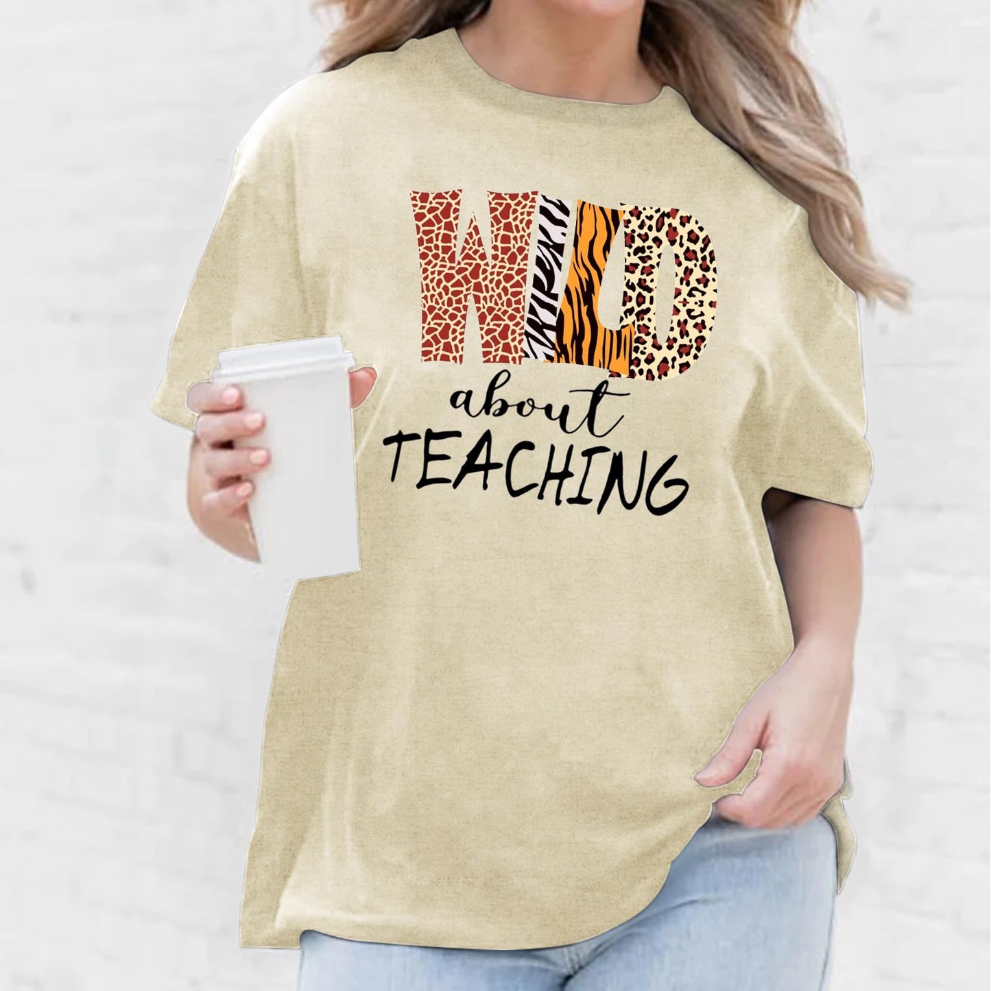 Womens Teacher Shirts Wild About Teaching Leopard Print T-Shirt Teacher Life Tee Top