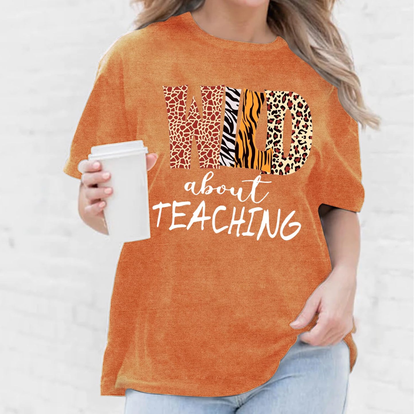 Womens Teacher Shirts Wild About Teaching Leopard Print T-Shirt Teacher Life Tee Top